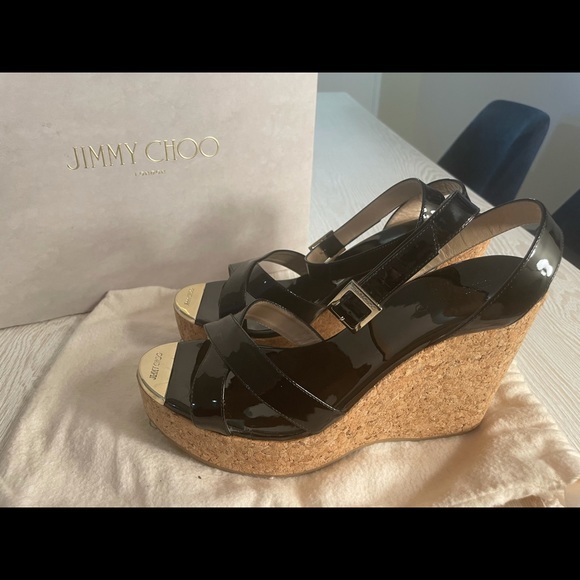 Jimmy Choo Papyrus Patent Cork Black Wedge Size 40 - Picture 4 of 11